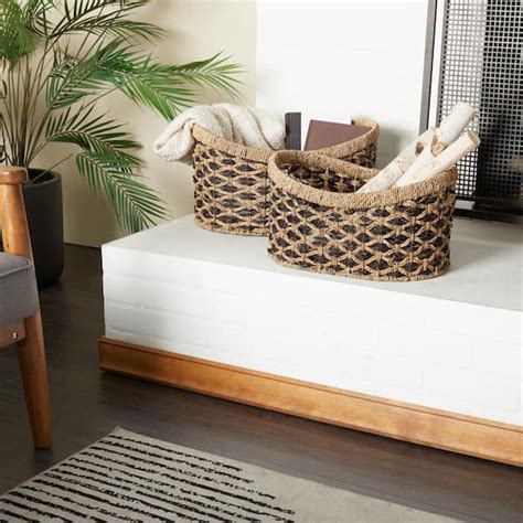 Litton Lane Seagrass Handmade Two Toned Storage Basket With Handles Set Of 2 041277 The Home