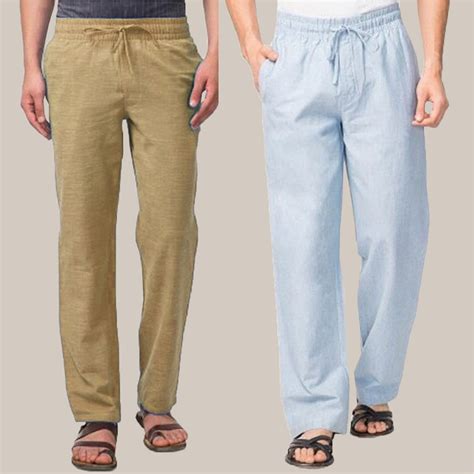 Buy Blue And Olive Green Combo Of 2 Men Handloom Pant Cotton For Best