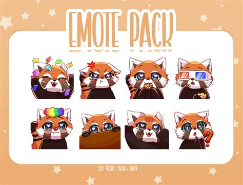 Chibi Red Panda Emotes Set 2 Cute Red Panda Twitch Emotes Cute And