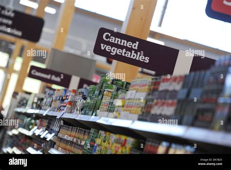 Supermarket Interior Showing Canned Vegetables Britain UK Stock Photo