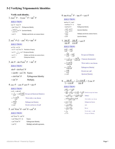 Trig Identities Worksheet With Answers E Street Light