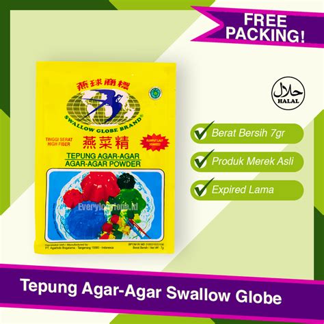 Jual Tepung Agar Agar Powder Swallow Globe Brand 1 Sachet 7gr Putih