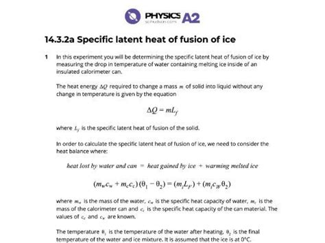 A2 Physics 9702 - Practical - 14.3.2a Specific latent heat of fusion of ice | Teaching Resources