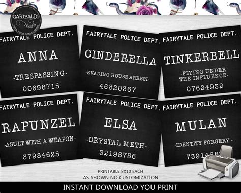 Princess Mugshot Sign Printable Mugshot Sign Photo Prop Mugshot Board