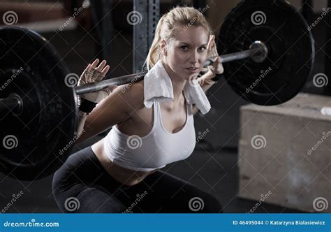 Girl Making Squat With Barbell Stock Photo Image Of Bodybuilding