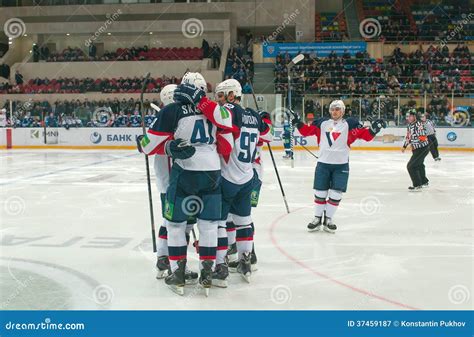 Players Of Slovan Bratislava Celebrate After Scoring Editorial