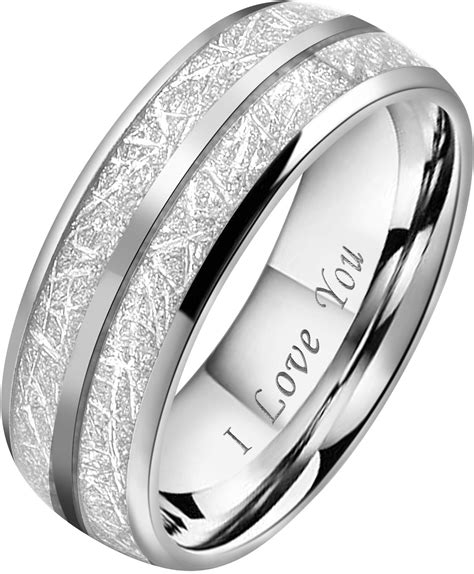 6mm 8mm Tungsten Silver Meteorite Inlay Ring Band Silverblackrose Gold Engraved I Love You