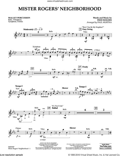 Mister Rogers Neighborhood Arr Paul Murtha Sheet Music For Concert Band Mallet Percussion