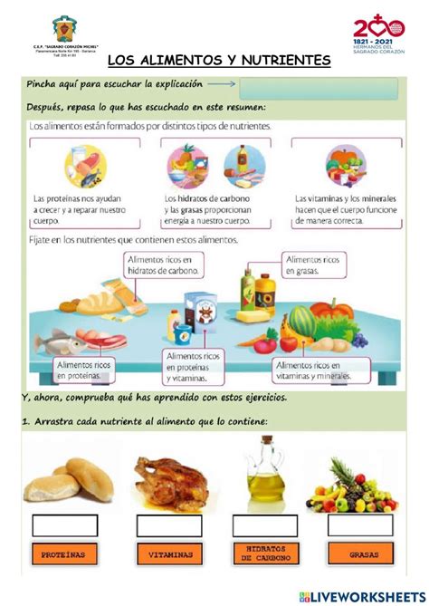 Ficha Interactiva De Los Alimentos Para Cuarto Grado De Primaria Puedes Hacer Los Ejercicios