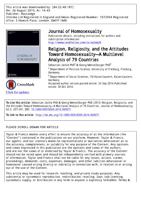 Pdf Religion Religiosity And The Attitudes Towards Homosexuality A