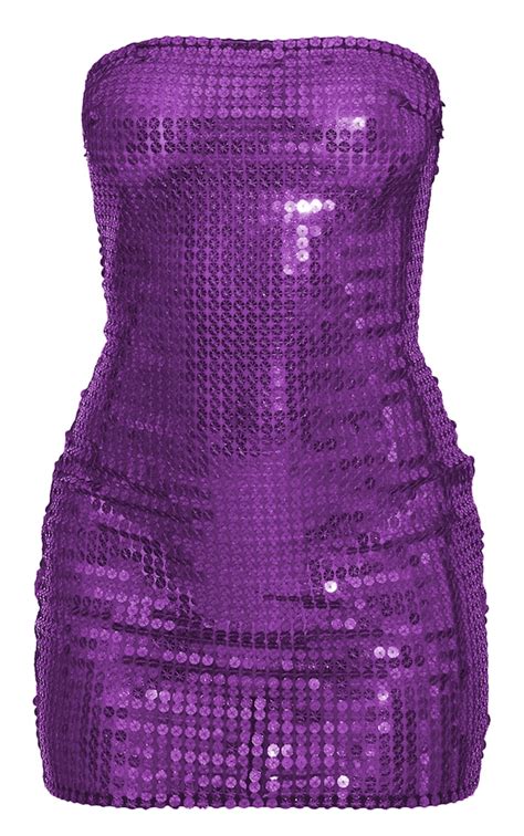 Purple Sheer Sequin Bandeau Bodycon Dress Prettylittlething Ire