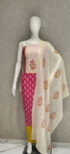 Pink Yellow Unstitched Cotton Suits At Rs 500piece Cotton Unstitched