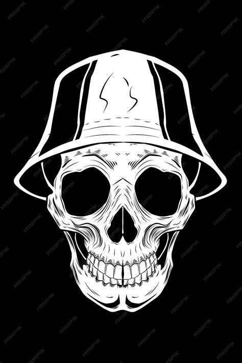 Premium Vector Skull With Bucket Hat Vector Illustration