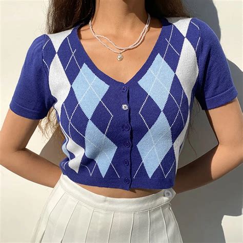 Argyle Pattern Knit Top Knit Outfit Knitting Women Sweater Knit