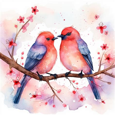 Premium Photo Love Birds Valentines Day Watercolor Art