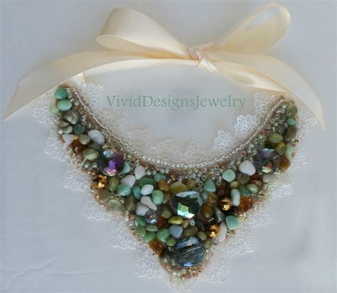 Seafoam Green Bib Statement Necklace Multi Color Mint Sea Foam Green Bib Briolette Chunky