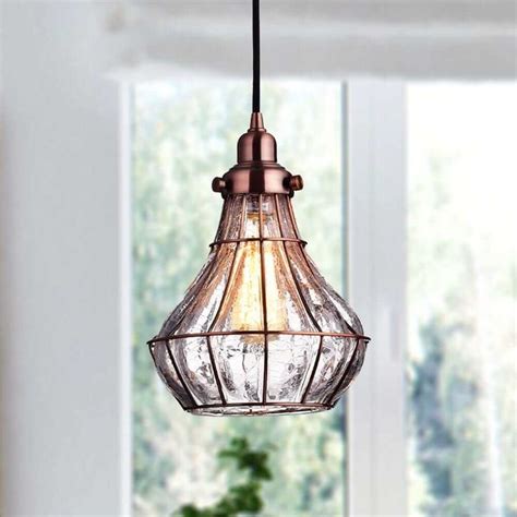 Rustic Cracked Glass Pendant Light Antique Red Copper Finish Glass