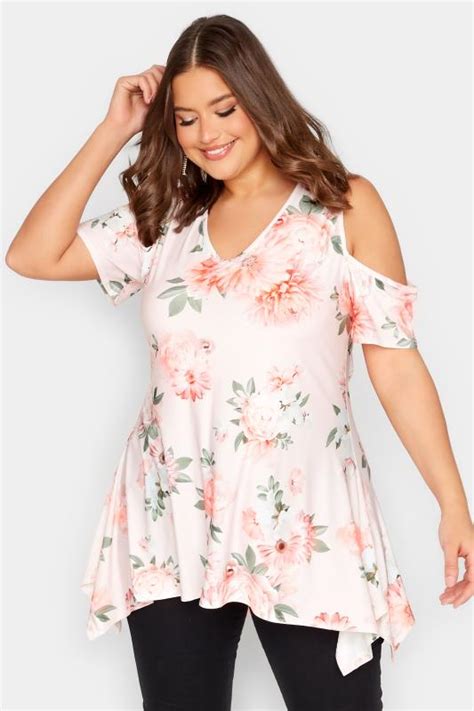 Yours London Plus Size Light Pink Floral Print Cold Shoulder Top