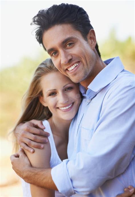 Smile Love And Portrait Of Couple Hug For Support Romantic Care And