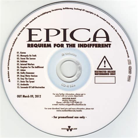 Epica Requiem For The Indifferent 2012 Cdr Discogs