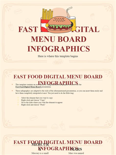 Fast Food Digital Menu Board Infographics By Slidesgo Pdf