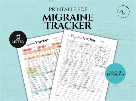 Migraine Tracker Printable Chronic Pain Tracker Pain Etsy