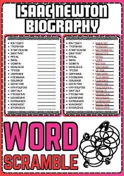 Isaac Newton Biography Word Scramble Puzzle No Prep Activity Worksheet