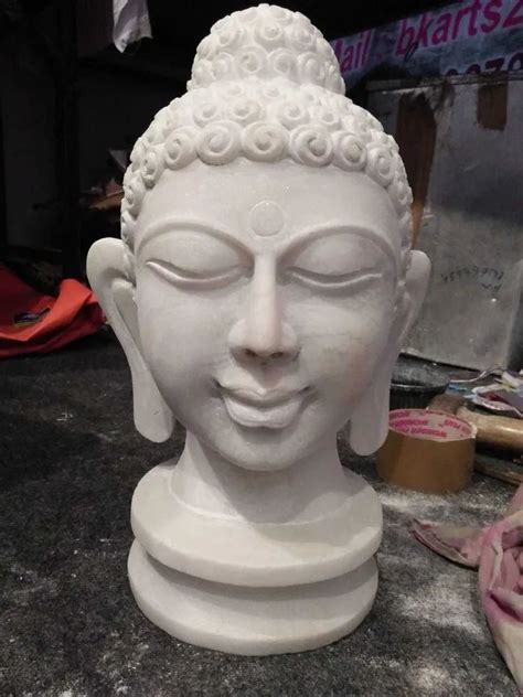 Traditional Hindu Buddha Head In White Marble For Home Size Ft At