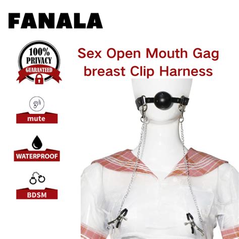 Sex Open Mouth Gag Breast Clip Harness Oral Fixation Nylon Band Ball