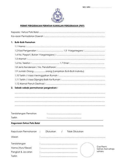 Borang Permit Pergerakan Pkp Pdf