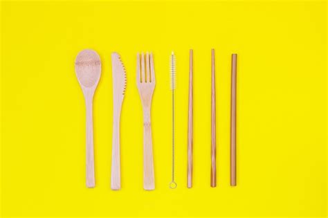 Premium Photo | Eco-friendly disposable utensils made of bamboo wood