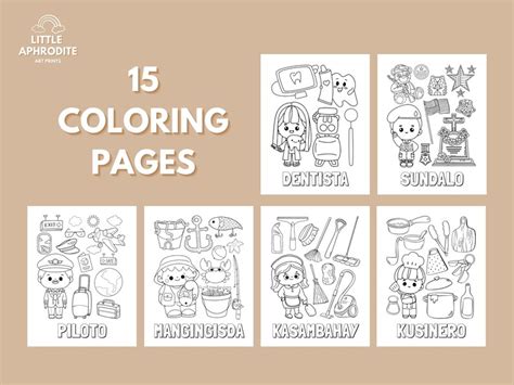 Tagalog Filipino Professions Coloring Sheets Toddler Busy Book Pages, Cute Baby Shower Gift ...