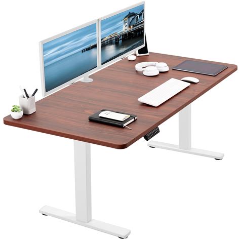 Vivo Electric X Stand Up Desk Workstation Dark Walnut Top