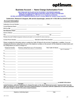 Fillable Online Business Account Name Change Authorization Form Fax