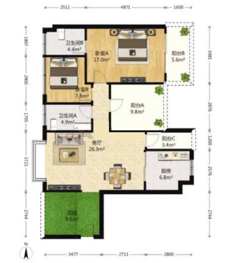 【次新网红大花园社区、高拓、南北通】宝安·4房 中信领航 89m²户型小区采光