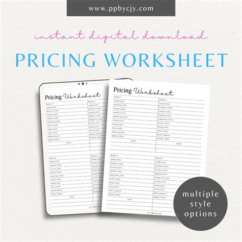 Product Pricing Worksheet Easy Cost And Profit Calculation Template