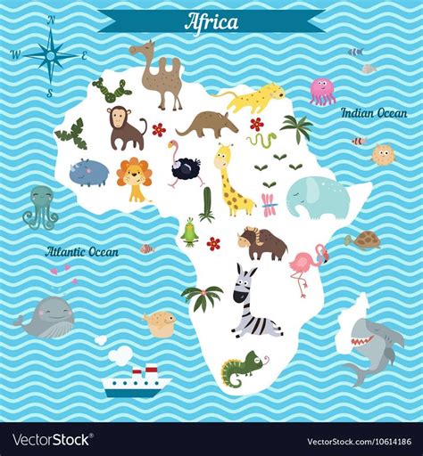 Map of Africa continent with animals Royalty Free Vector | Africa ...