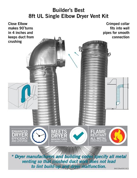 Builder S Best 84018 SAF T Metal Single Elbow Dryer Vent Duct Kit UL