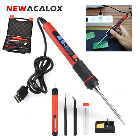 Newacalox Dc 5v 10w Digital Temp Adjustable Usb Lcd Soldering Iron Kit