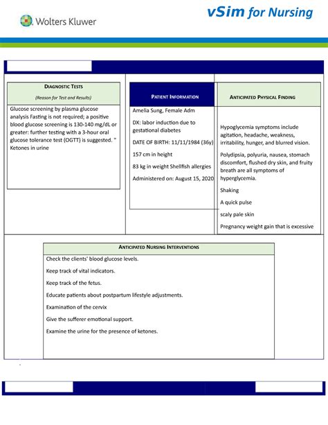 Amelia Sung V Sim Clinical Replacement Packet For Students Concept