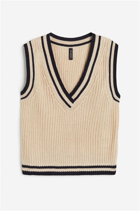 Rib Knit Sweater Vest Beige Black Ladies Handm Us