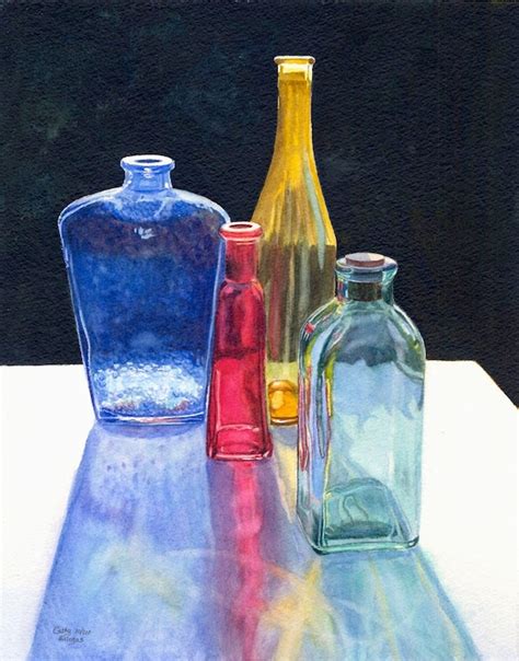 Glass Bottles Art Watercolor Painting Print by Cathy Hillegas | Etsy