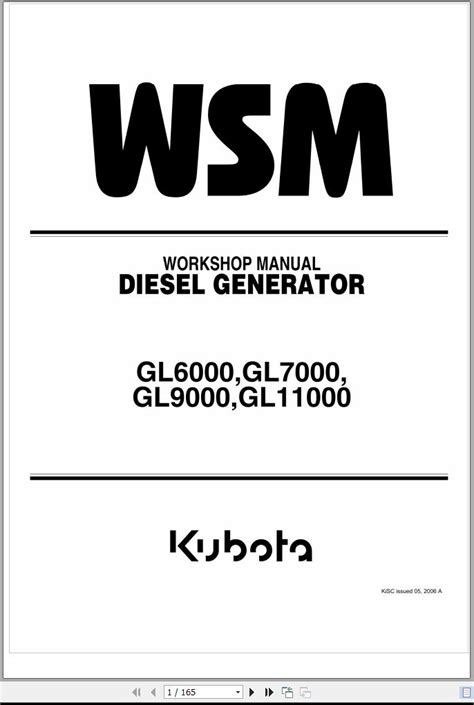 Kubota Diesel Generator Gl6000 Gl7000 Gl9000 Gl11000 Workshop Manual