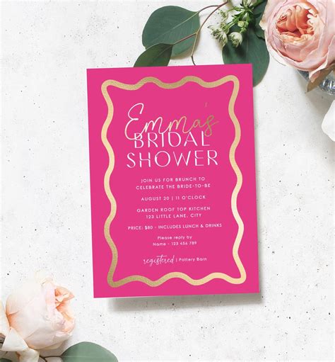 Printable Bridal Shower Invitation Template Wave Invitation Hot Pink Gold Invitation Hens