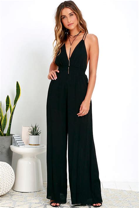 Sexy Black Jumpsuit Wide Leg Jumpsuit Backless Jumpsuit 5800