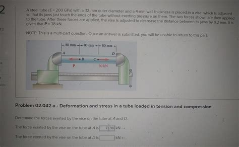 Solved 2 A Steel Tube E 200 GPa With A 32 Mm Outer Chegg