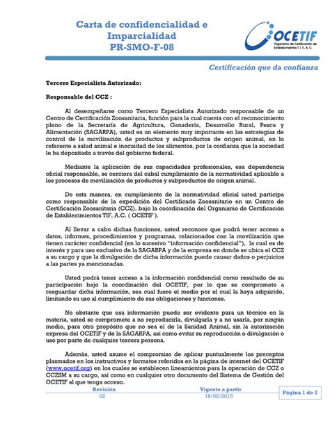 Formato De Carta De Confidencialidad