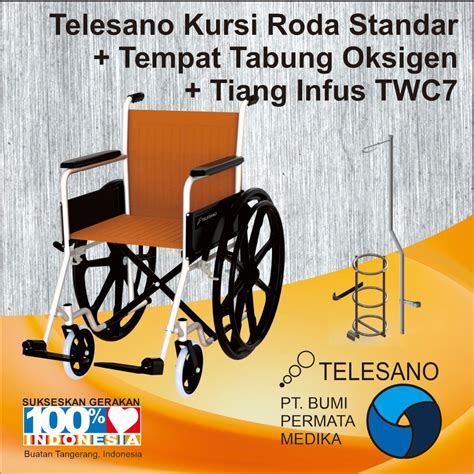 Telesano Kursi Roda Standard Twc Tempat Tabung Oksigen Tiang Infus