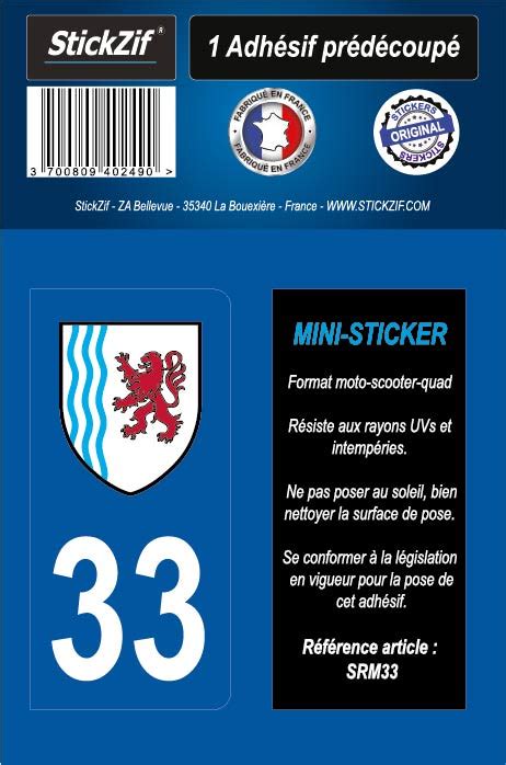 1 sticker autocollant régions moto département 33 STICKZIF SRM33