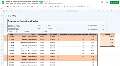 Folha De Ponto Em Excel Gr Tis